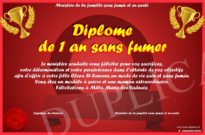 diplome 1 an sans fumer